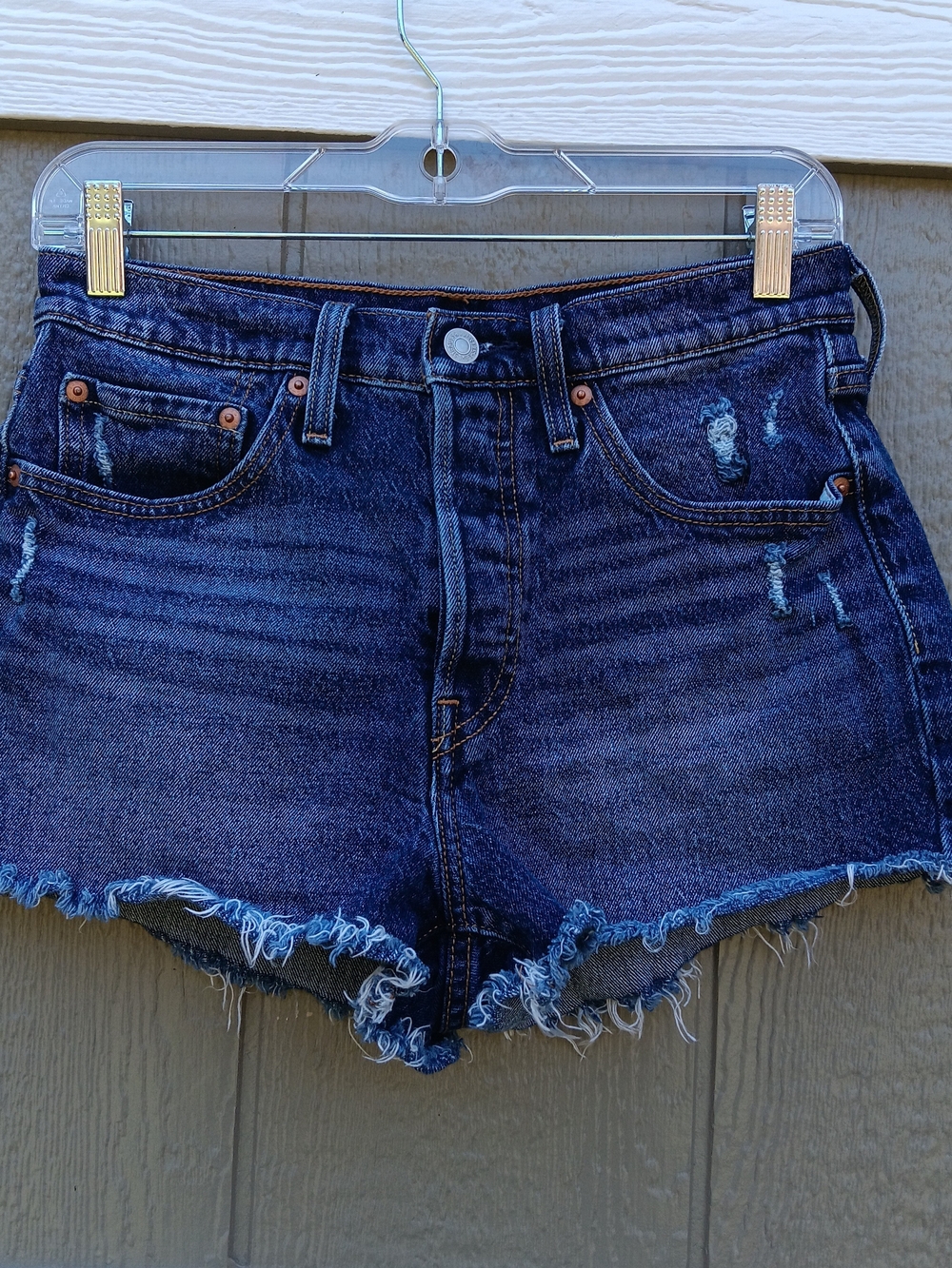 Levi's 501 Dark Blue Distressed High-Waist Denim Shorts Size W27